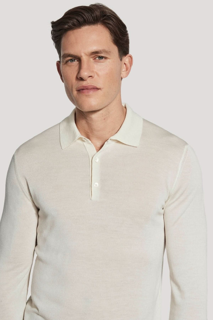 Long-sleeved polo shirt in merino wool and silk