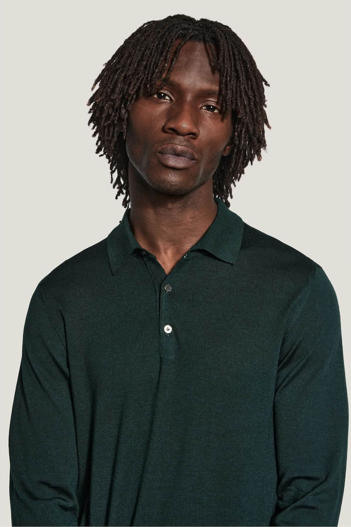 Long-sleeved polo shirt in merino wool and silk