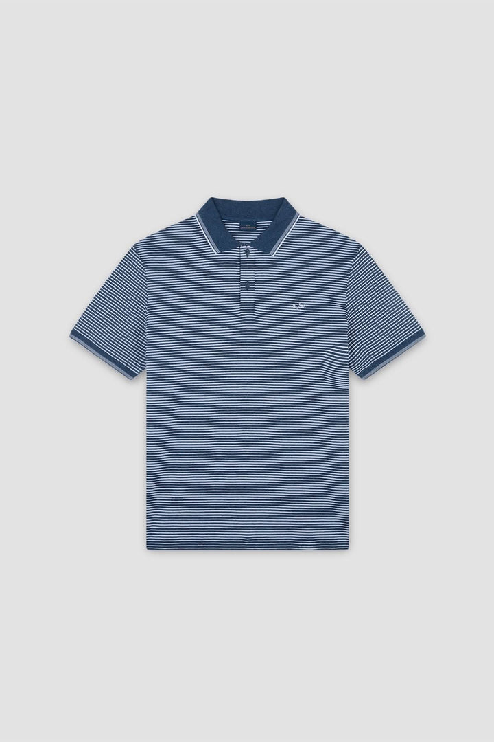 Polo rayé en coton piqué Jaspe avec col bleu, motif élégant et respirant pour l&