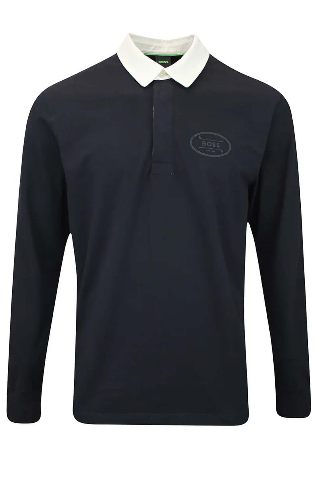 Polo rugby Percy par BOSS, col contrastant, logo ton sur ton, style élégant, coupe régulière, confort optimal en jersey de coton.