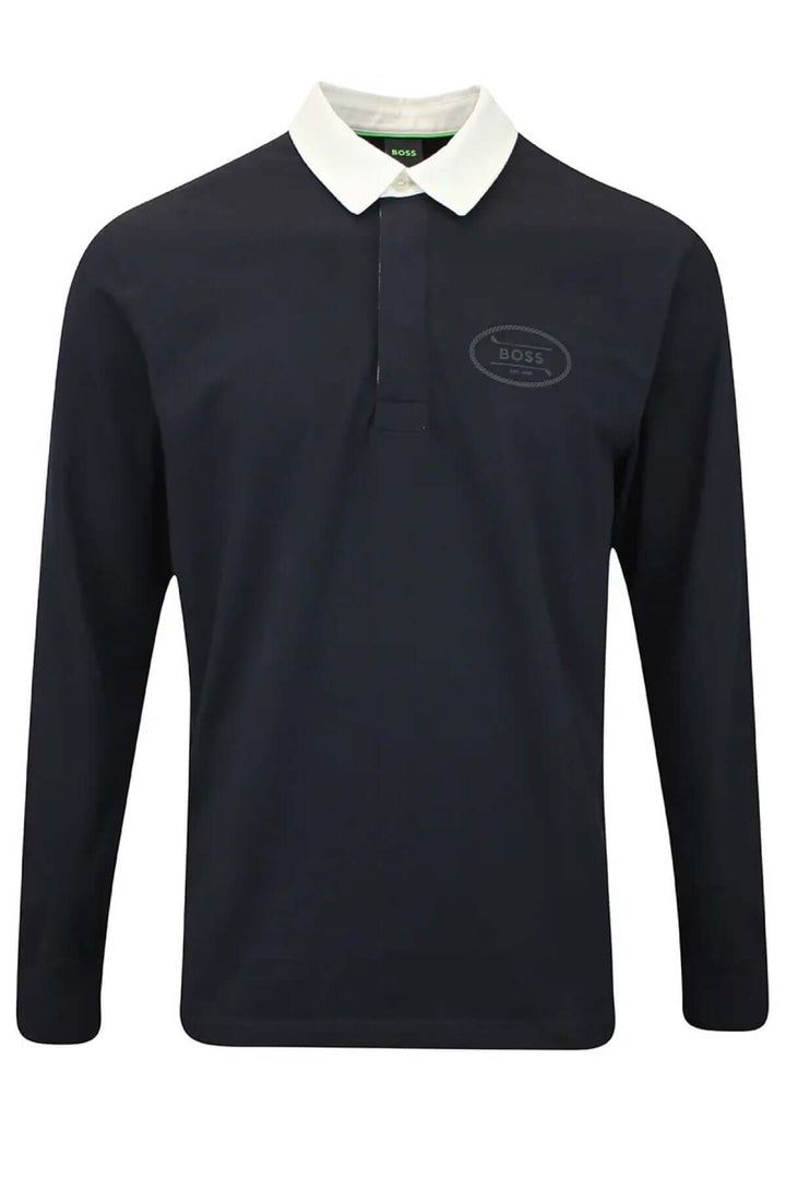 Polo rugby Percy par BOSS, col contrastant, logo ton sur ton, style élégant, coupe régulière, confort optimal en jersey de coton.