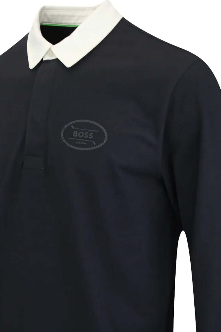 Polo rugby Percy en jersey de coton doux par BOSS, col contrastant et logo ton sur ton, idéal pour le golf ou la ville.