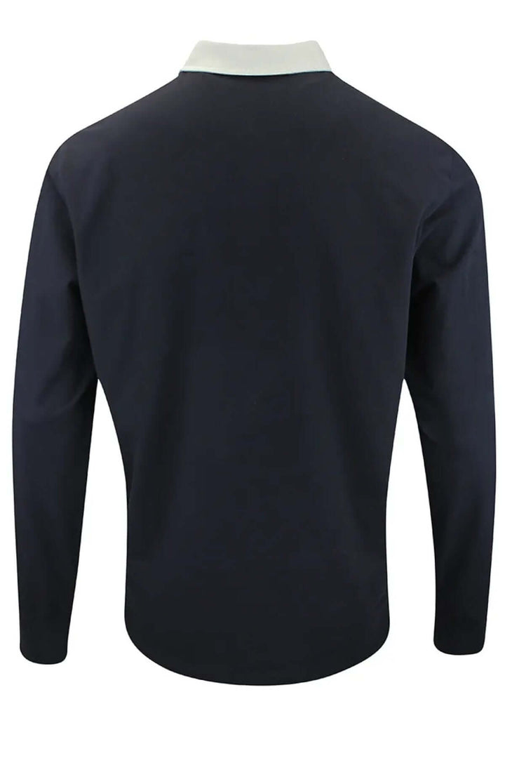 Vue arrière du Polo rugby Percy en coton élégant avec col contrastant, conçu pour un confort optimal. Tenue idéale pour le parcours et la ville.