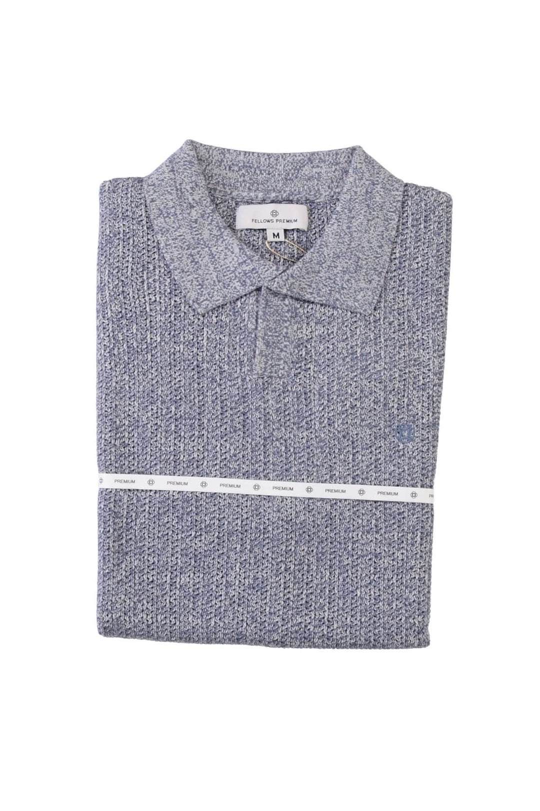 Polo texturé à manches courtes élégant, maille bleue, col classique