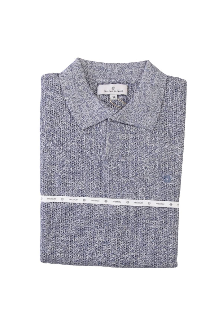 Polo texturé à manches courtes élégant, maille bleue, col classique