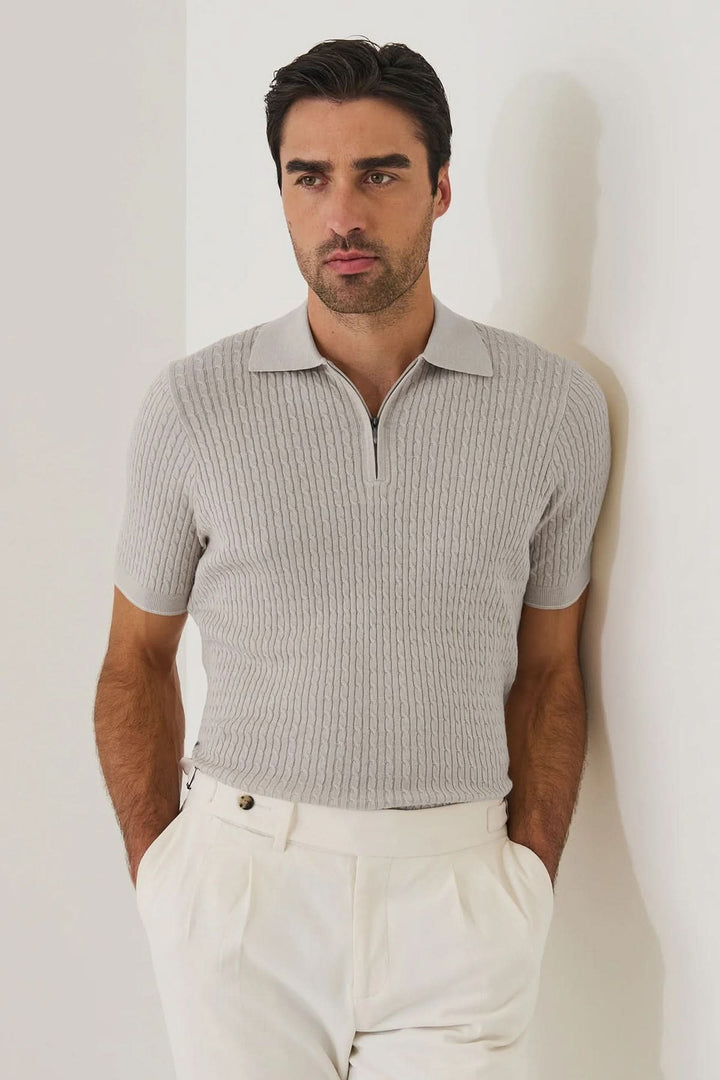Zip-up knit polo shirt