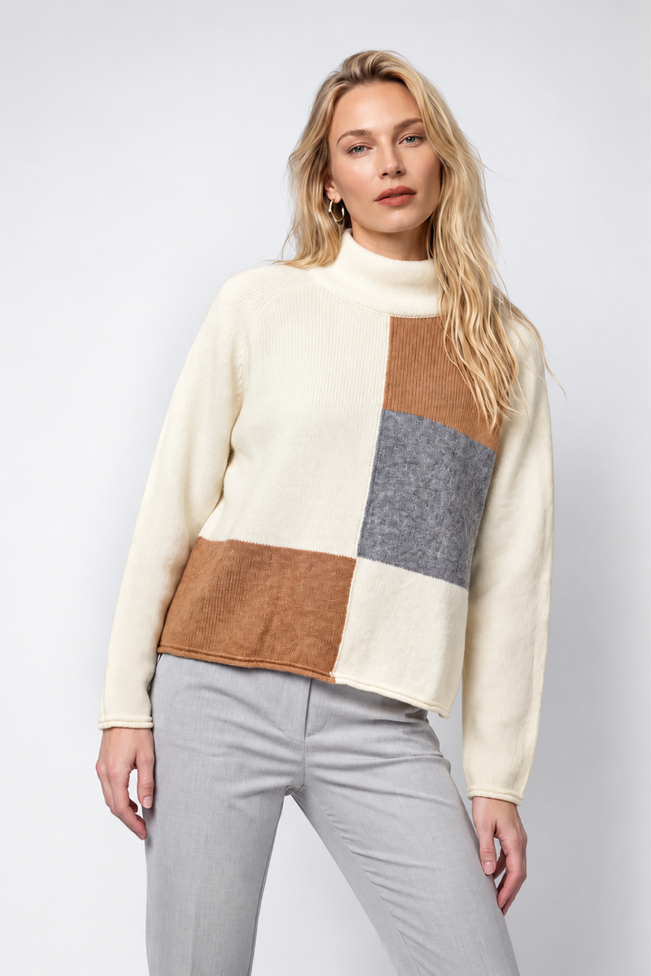 Colour-block high-neck knit