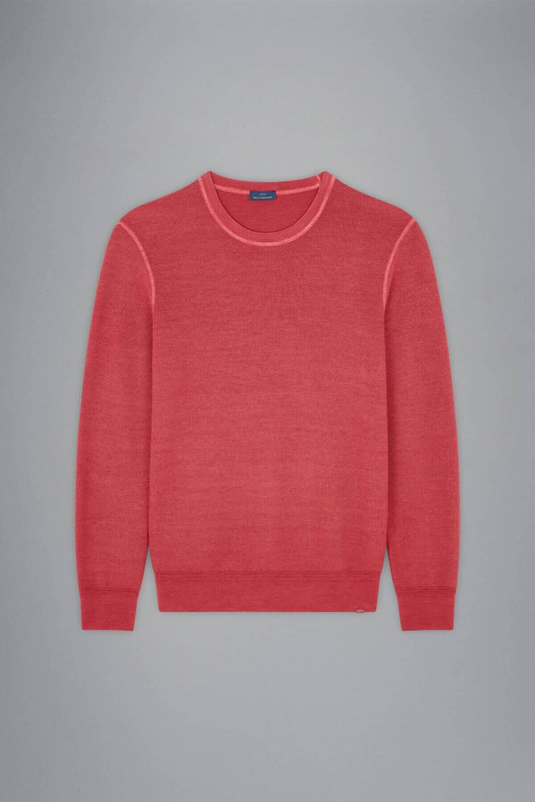 Pull en laine mérinos rouge de Paul &amp; Shark, col rond classique, élégant pour homme moderne.