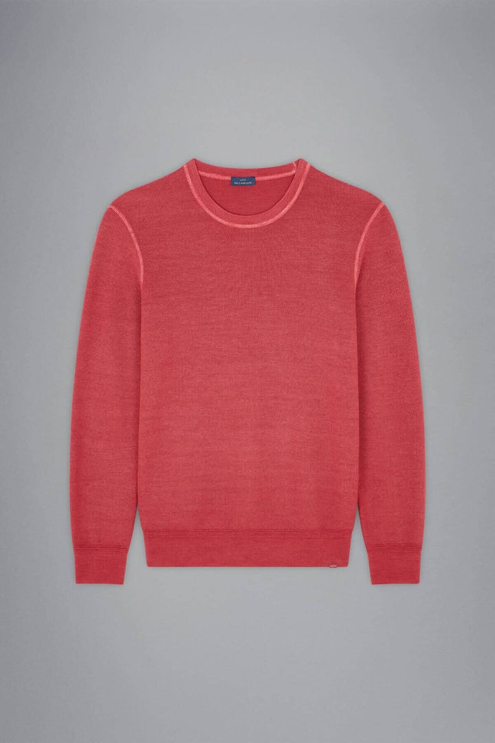 Pull en laine mérinos rouge de Paul &amp; Shark, col rond classique, élégant pour homme moderne.