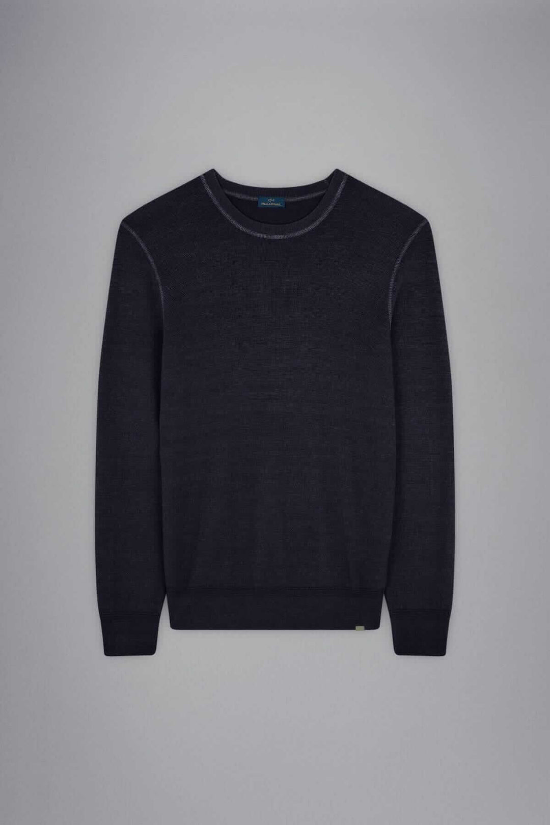 Pull en laine mérinos de Paul &amp; Shark, col rond, couleur marine, coupe élégante pour homme moderne.