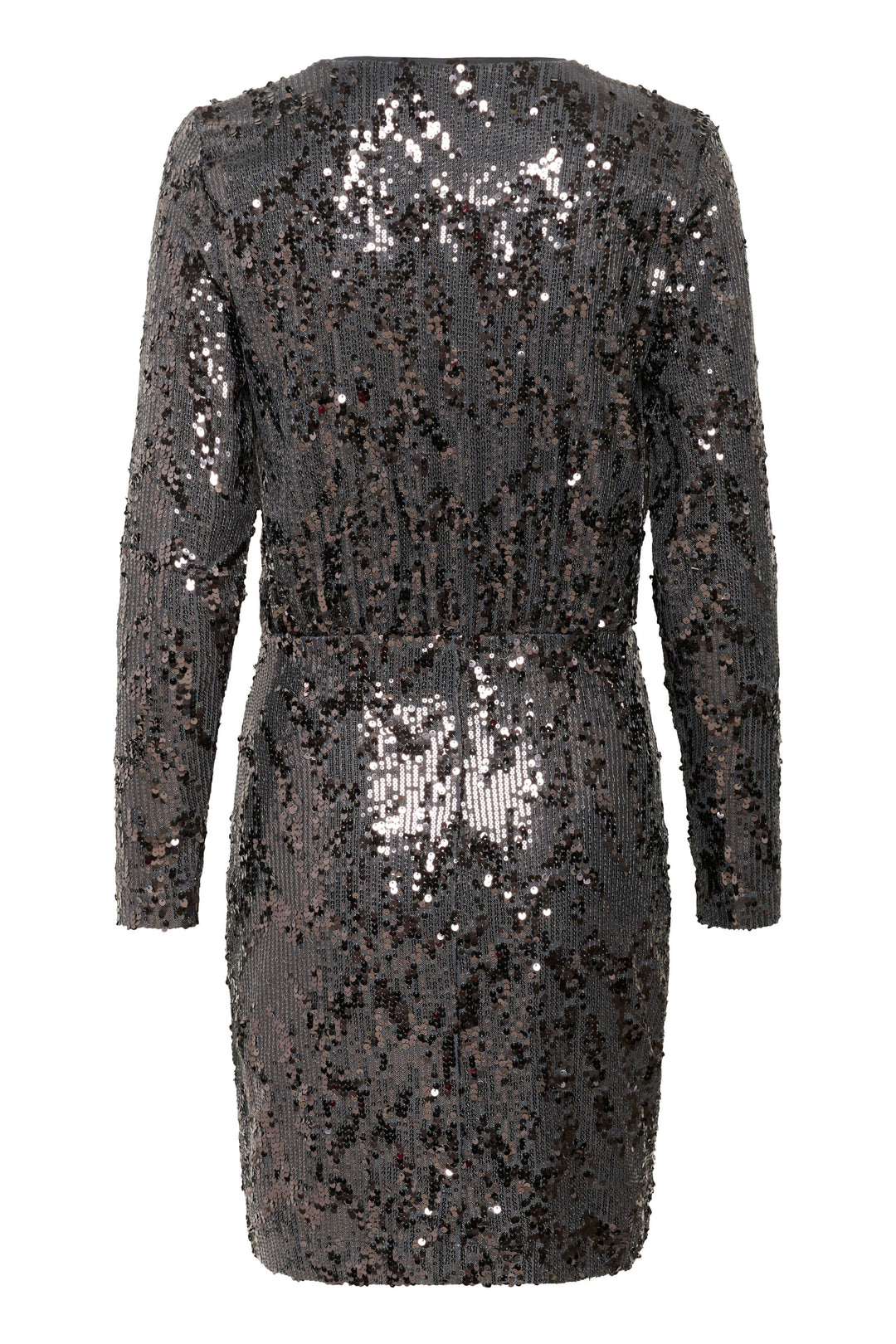 Robe Kimba à paillettes à manches longues, col en V, coupe élégante et glamour, robe sophistiquée pour soirées festives.