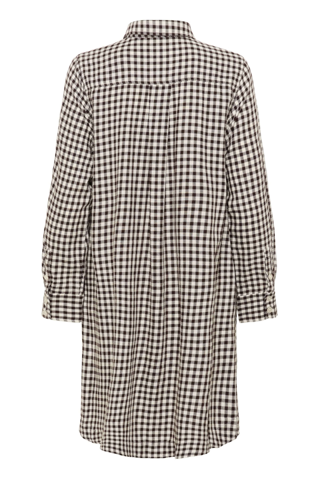 Robe Sardias à carreaux, coupe droite, manches retroussables, col chemise classique, vue de dos.