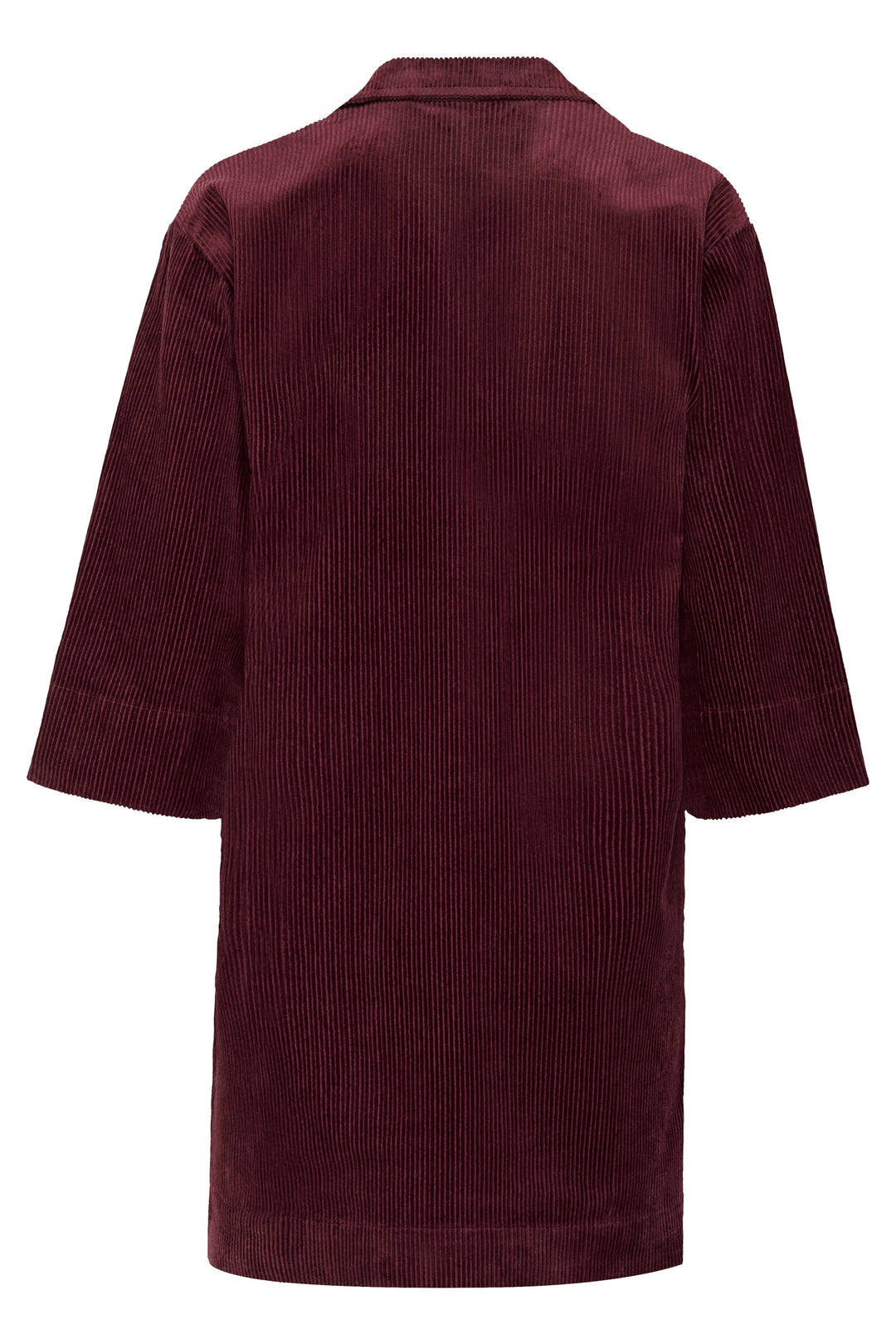 Robe Sharri en velours côtelé, coupe droite, manches trois-quarts et encolure en V, idéale pour un look décontracté-chic.
