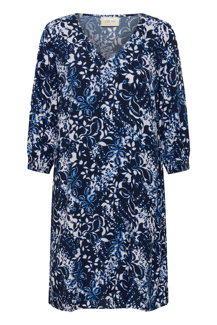 Robe Tiah à motif floral, coupe fluide, manches trois-quarts, encolure en V, élégance et confort pour toutes occasions.