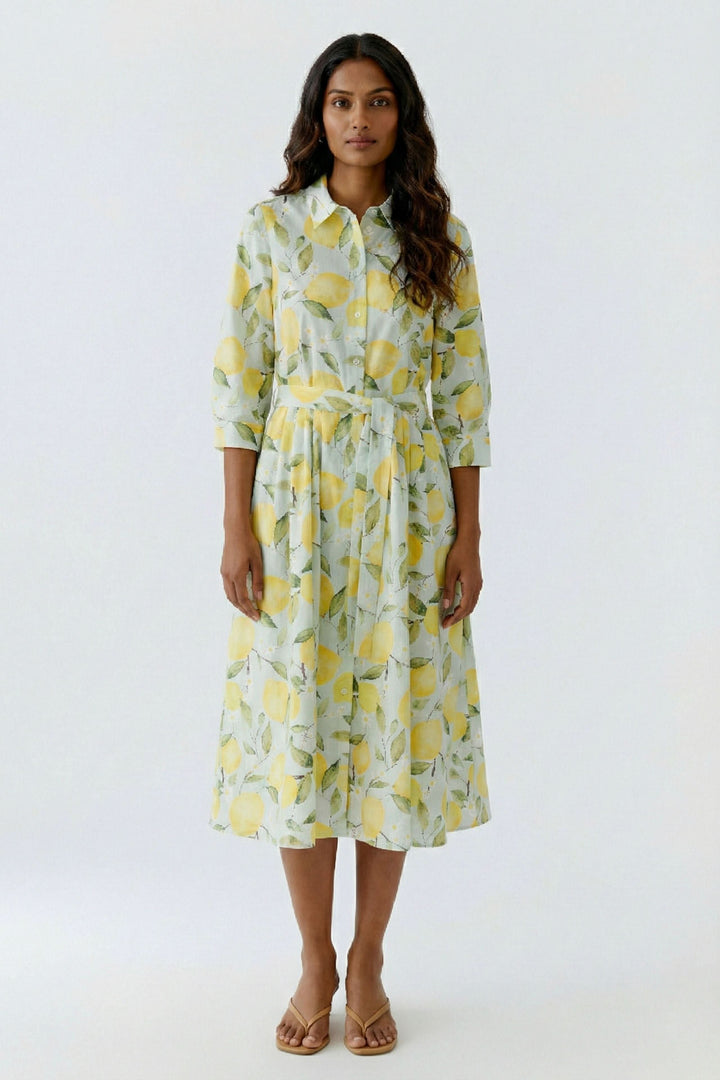 Midi shirt dress with lemon print