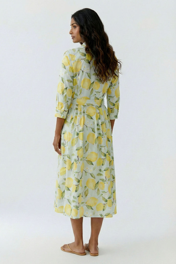 Midi shirt dress with lemon print