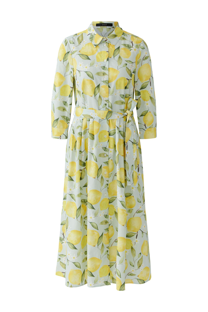 Midi shirt dress with lemon print