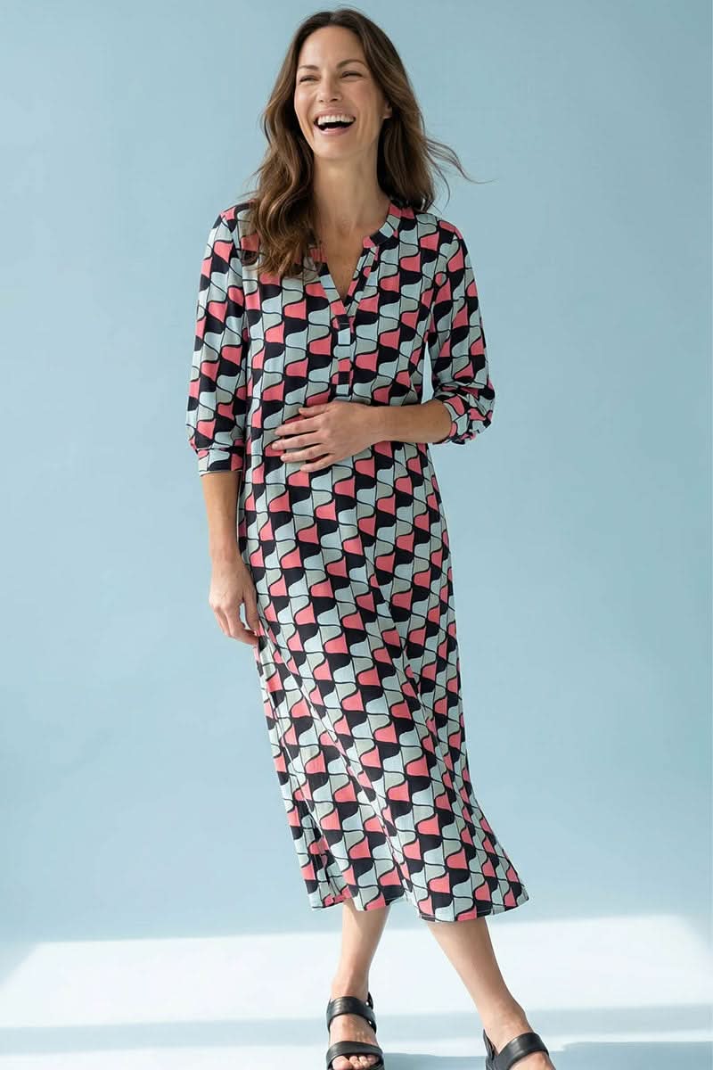 Long printed dress Size with adjustable waist