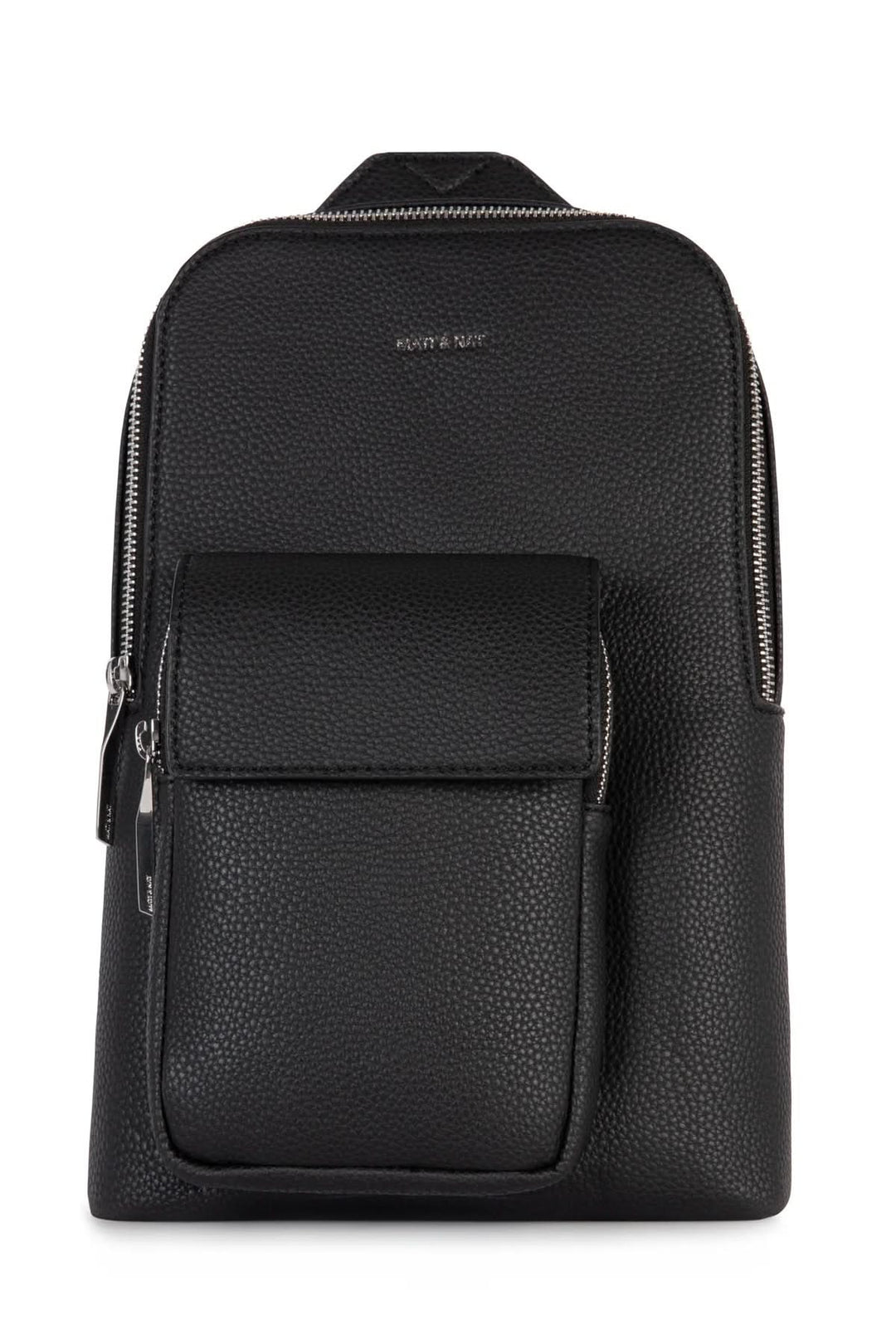 Sac à dos Allar en cuir noir, compartiment principal zippé et poche avant pratique.