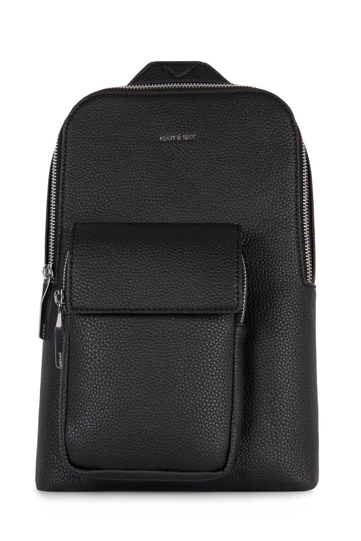 Sac à dos Allar en cuir noir, compartiment principal zippé et poche avant pratique.