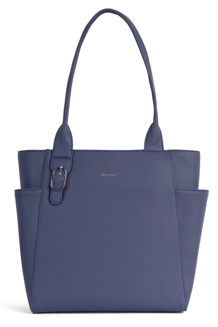 Sac fourre-tout Iona bleu, avec poches latérales et fermeture à glissière, élégant et pratique.