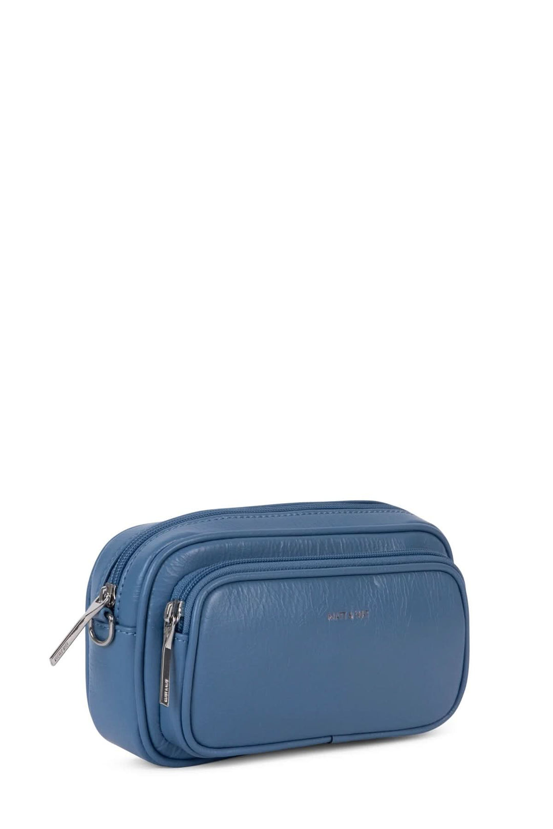 Sac de rangement bleu en cuir avec compartiments zippés pour une organisation optimale.