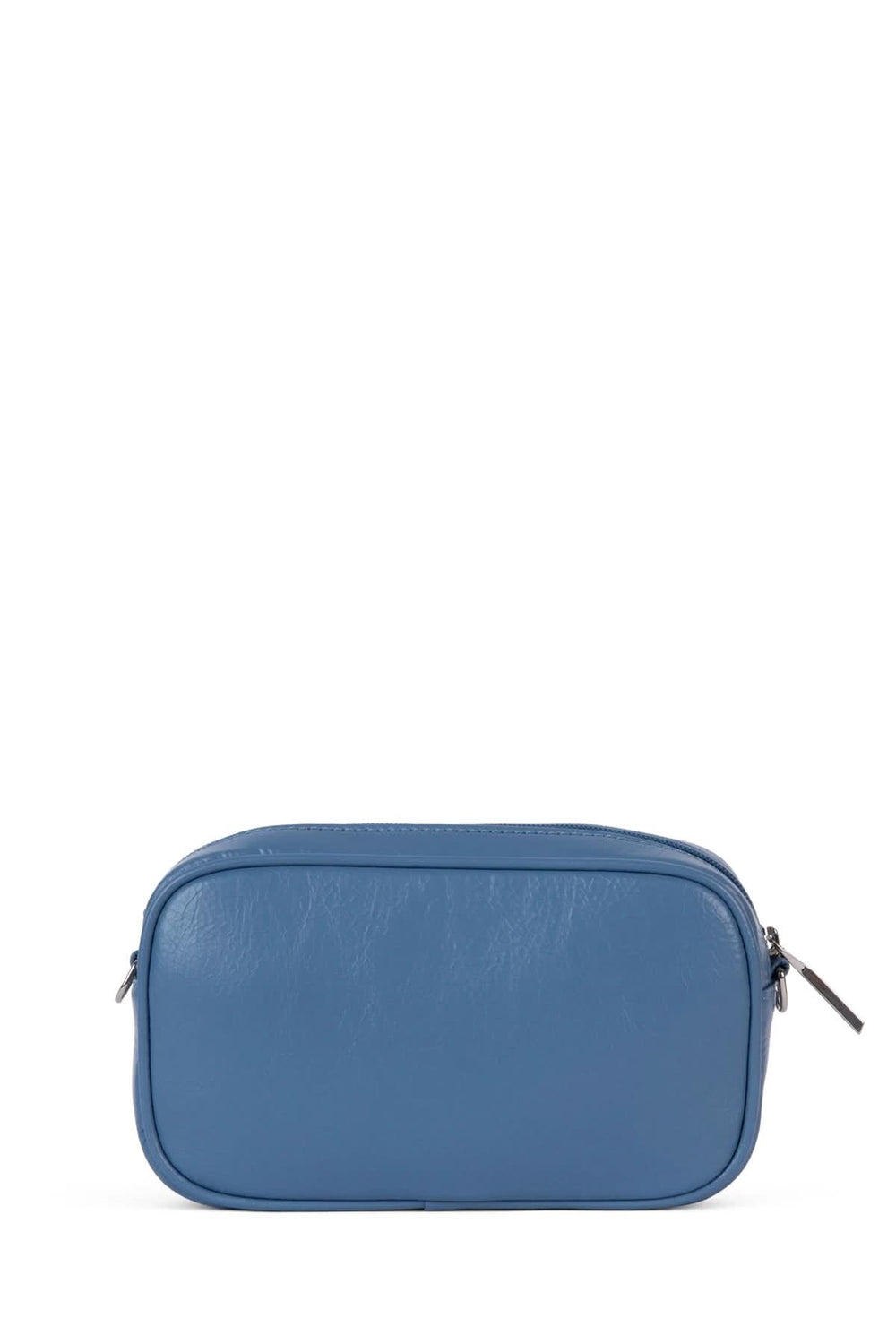 Sac à mains bleu avec fermeture éclaire, design élégant et compact, parfait pour les essentiels au quotidien.