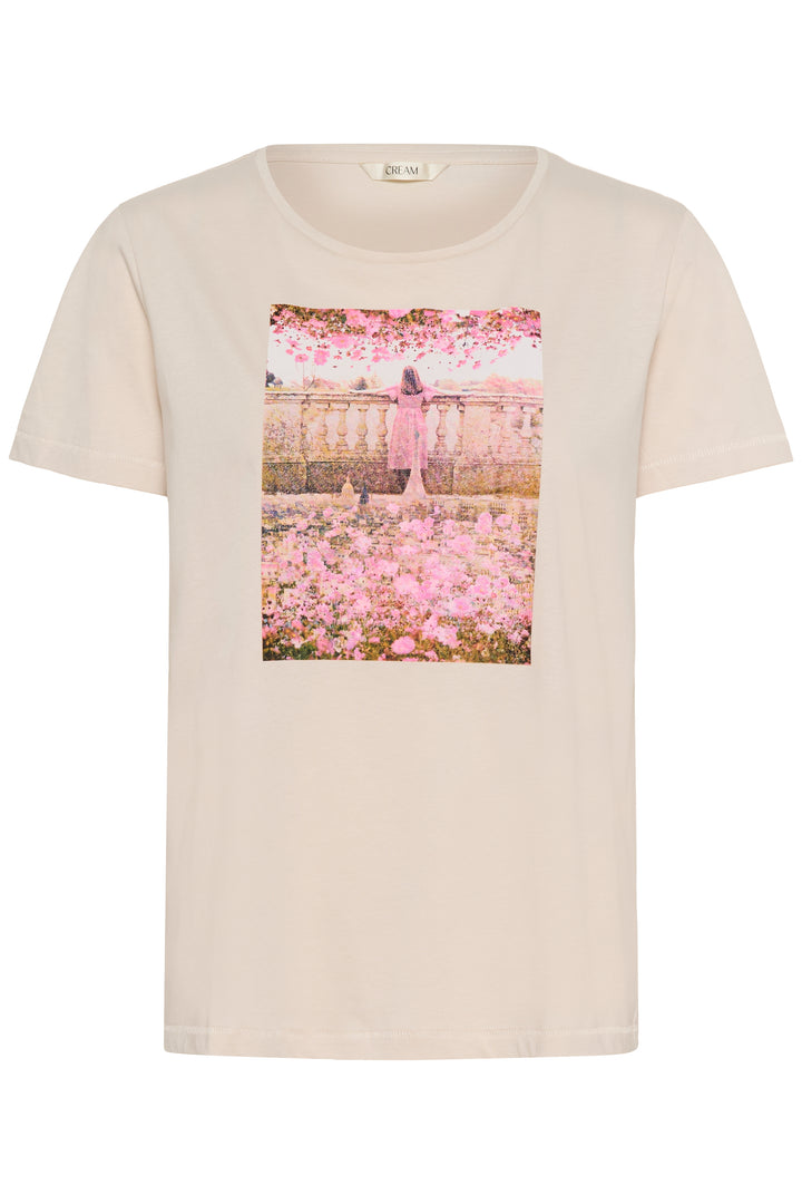 T-shirt Joliy à manches courtes avec imprimé artistique et coupe droite en coton doux pour un confort quotidien élégant.