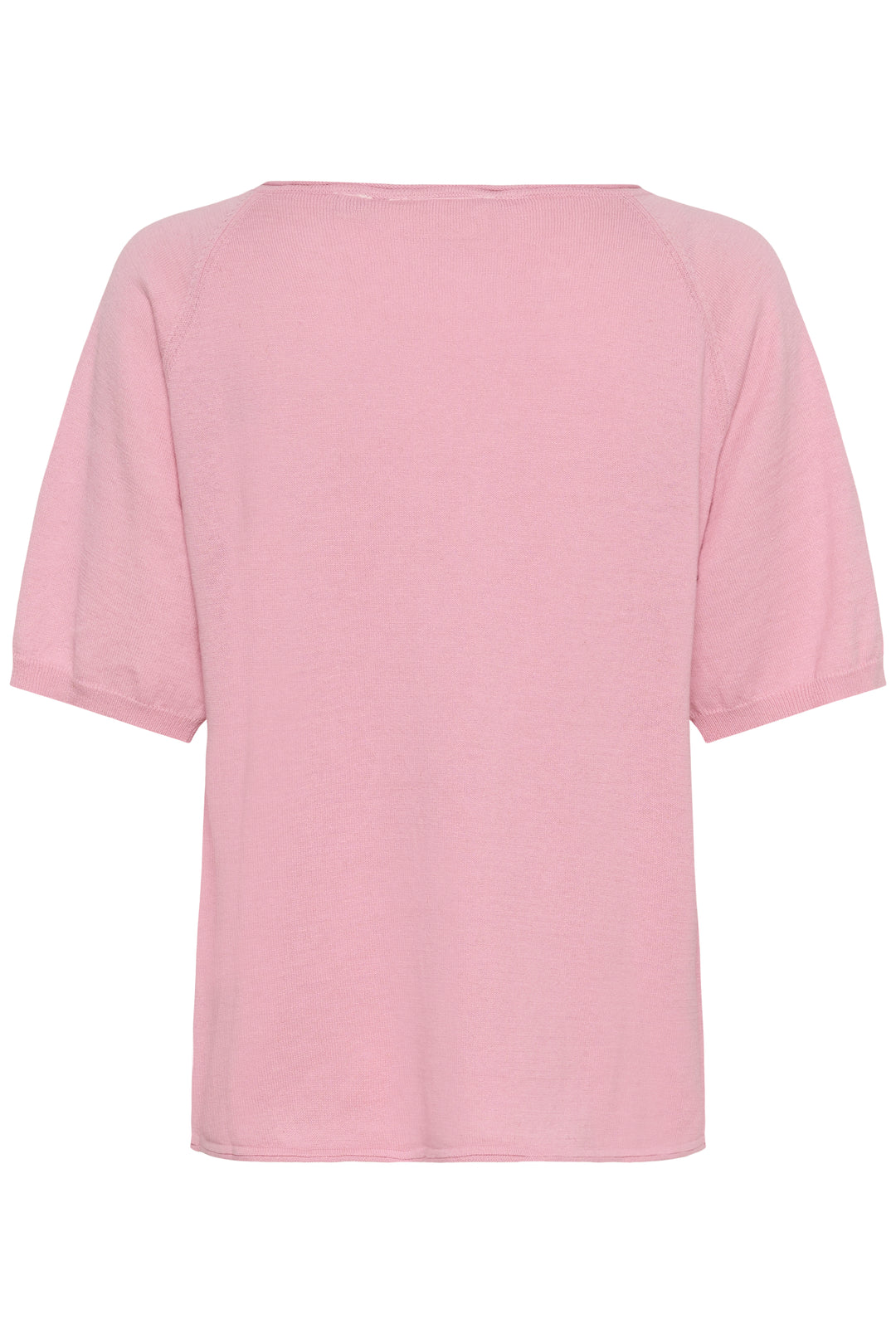 Vue arrière du T-shirt Romane rose à manches amples et encolure en V, style décontracté et simple pour un look quotidien.