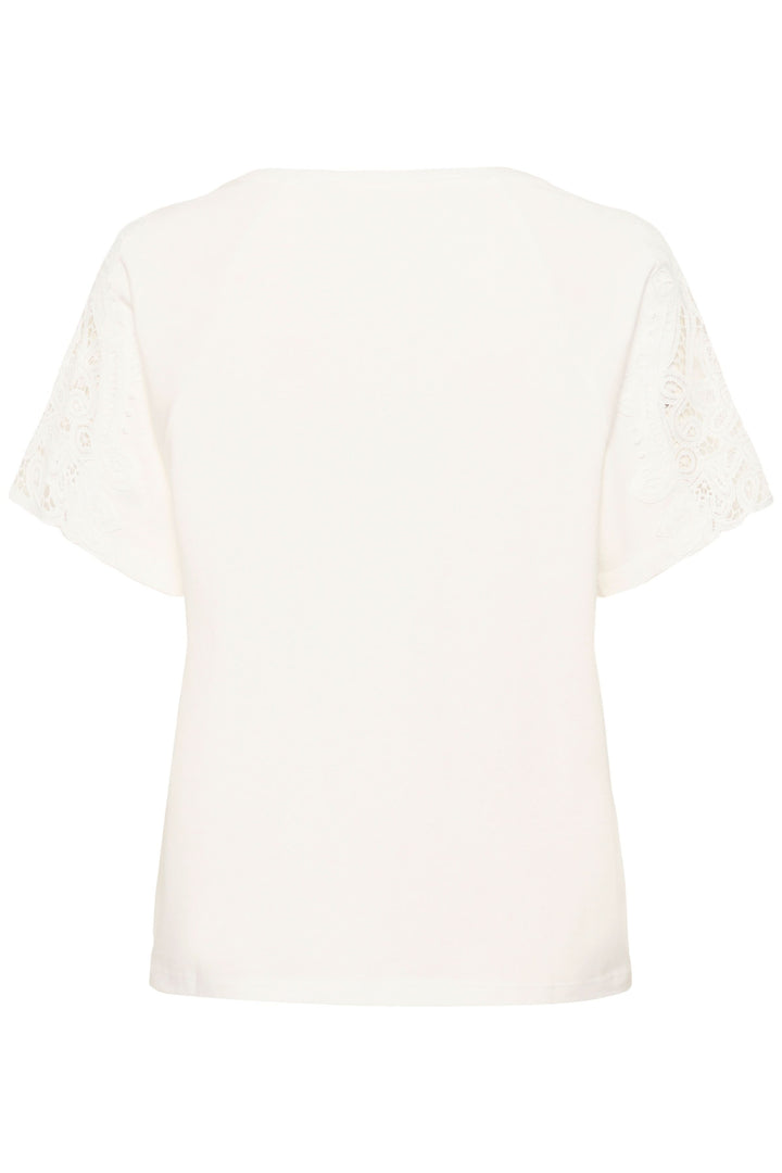 T-shirt Suny à manches courtes avec dentelle vue arrière avec manches décorées de dentelle, silhouette simple et élégante.