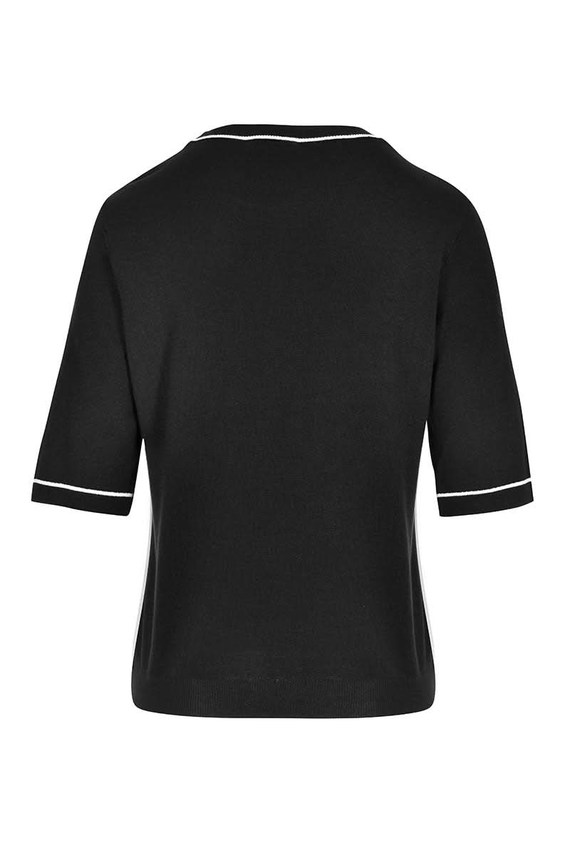 T-shirt avec lignes en maille fine, coupe droite, détails contrastants à l&