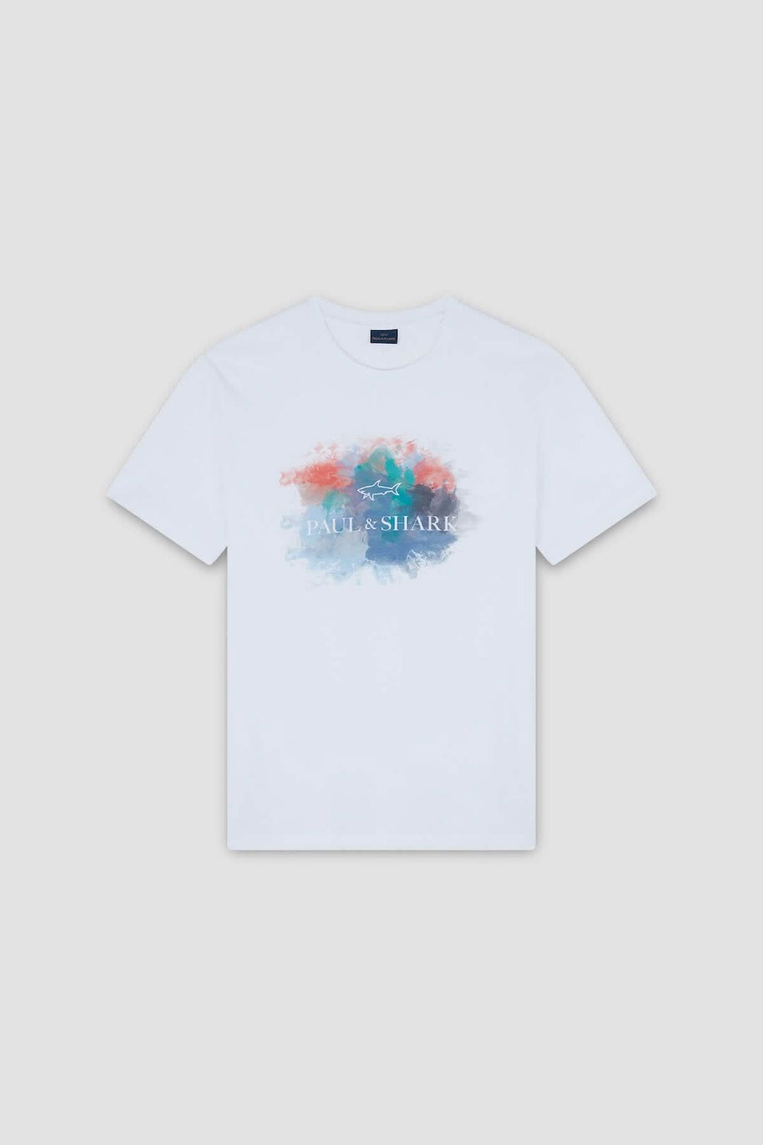T-shirt en coton blanc avec imprimé aquarelle multicolore de la marque Paul & Shark.