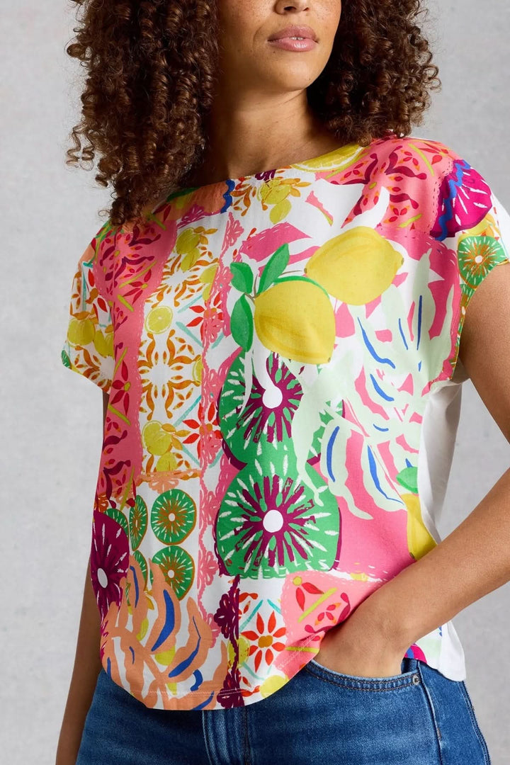 T-shirt with a mixed-fabric print