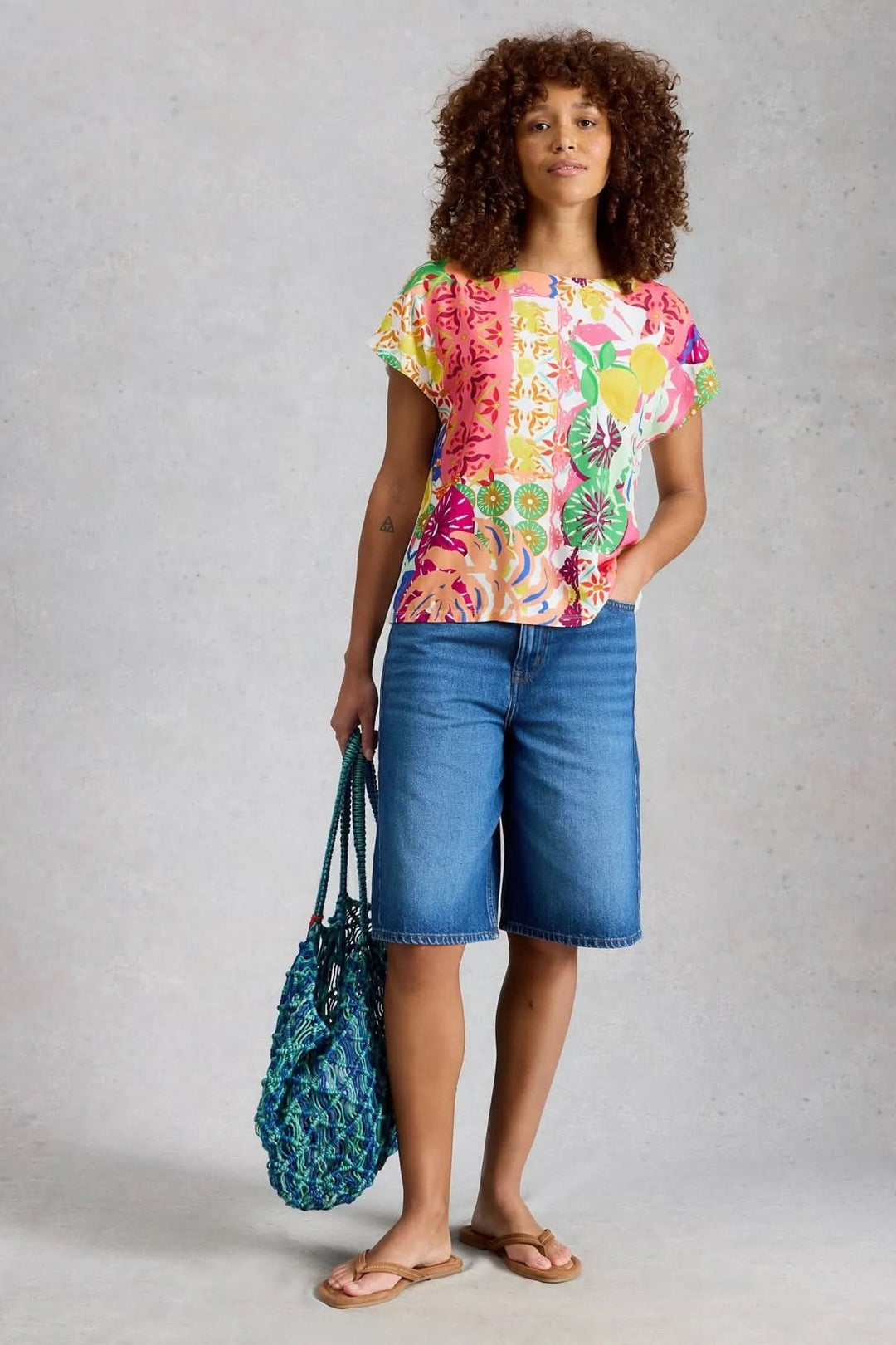T-shirt with a mixed-fabric print
