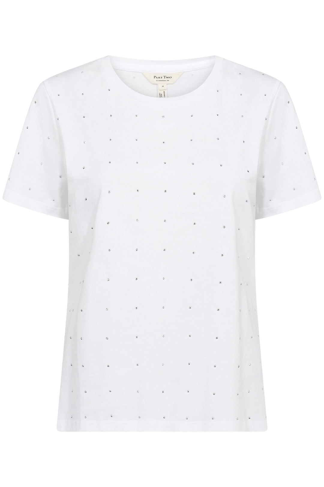 T-shirt scintillant en coton biologique, coupe ample, manches courtes, détails en strass, style décontracté.