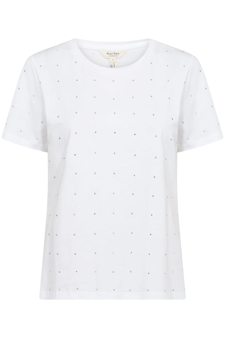 T-shirt scintillant en coton biologique, coupe ample, manches courtes, détails en strass, style décontracté.