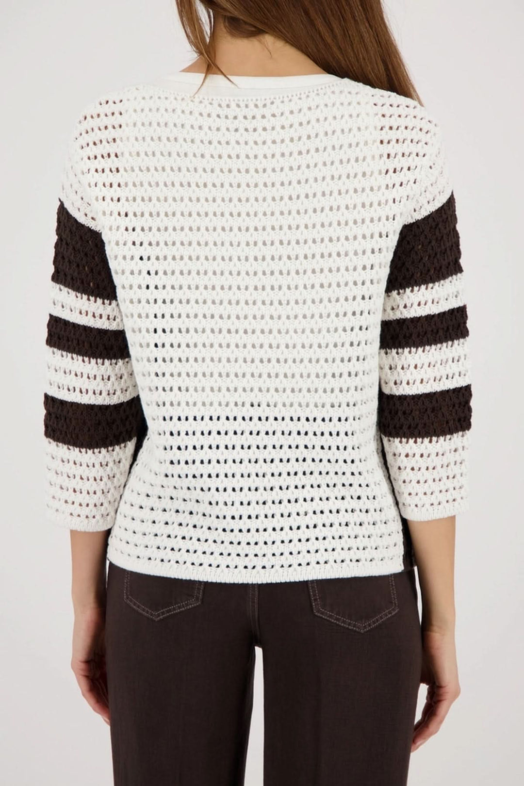 Tricot ajouré rayé manches longues