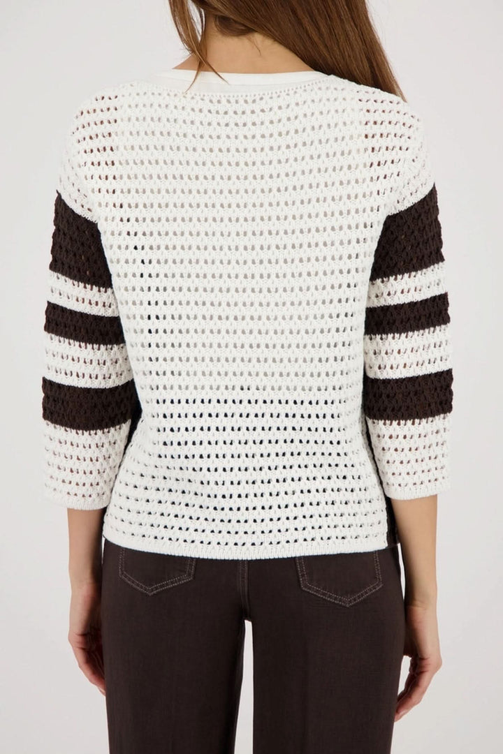 Tricot ajouré rayé manches longues