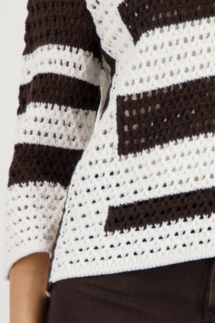 Tricot ajouré rayé manches longues