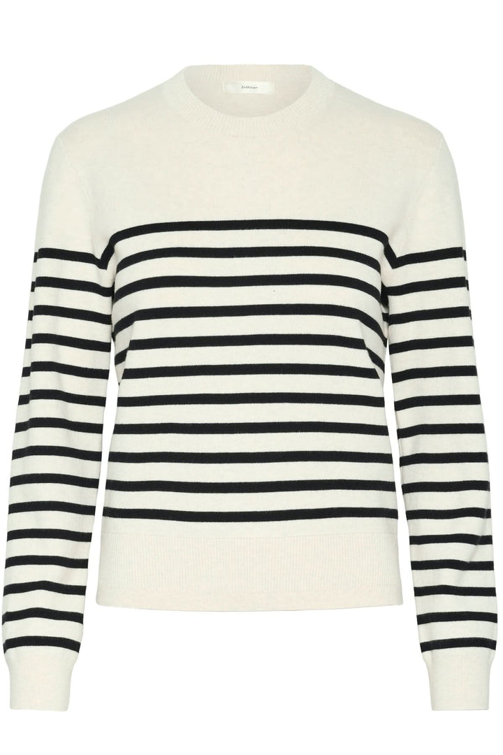 Tricot de coton rayé Wallis avec col rond et manches longues, style féminin et décontracté.