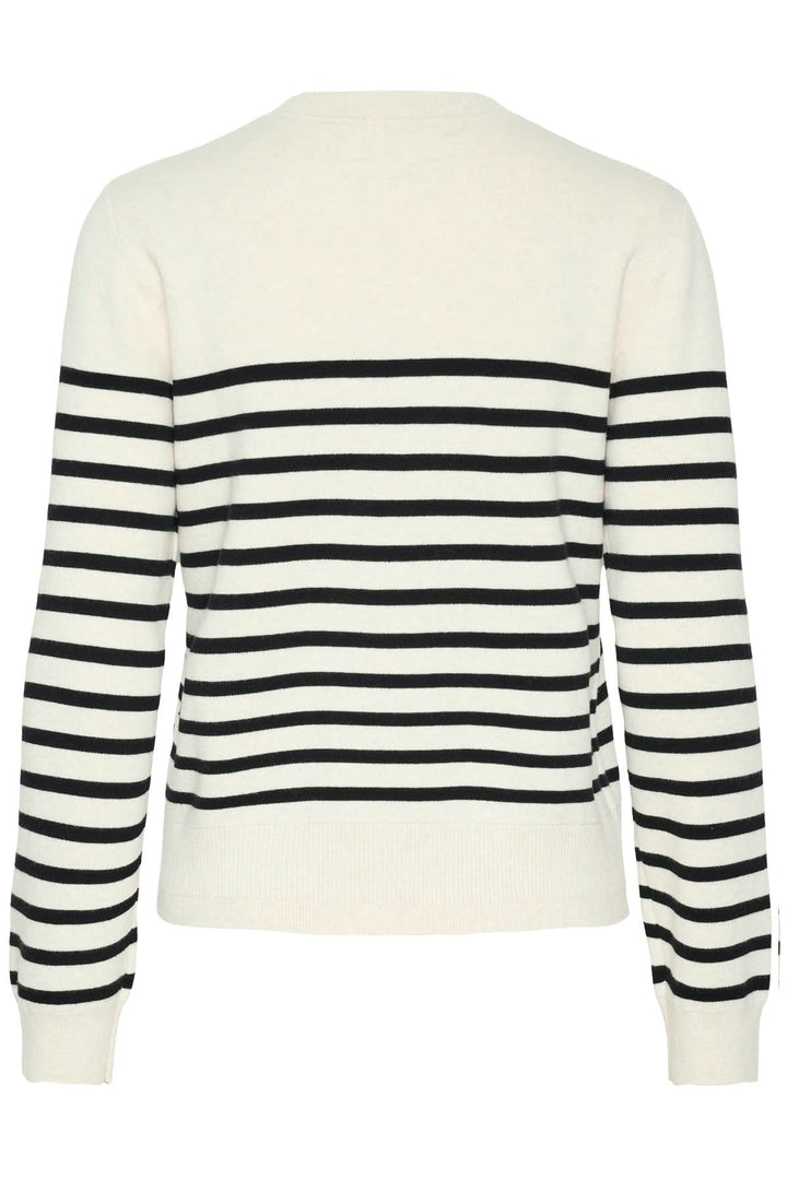 Tricot en coton rayé Wallis, dos avec design à rayures noires sur fond blanc, élégant et confortable.