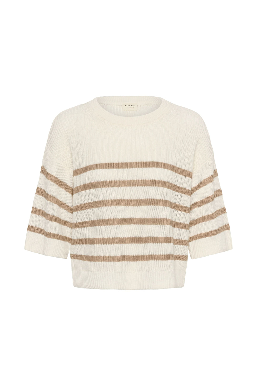 Tricot lin et coton Aliza à manches courtes avec motif à rayures, idéal pour un look décontracté mi-saison.