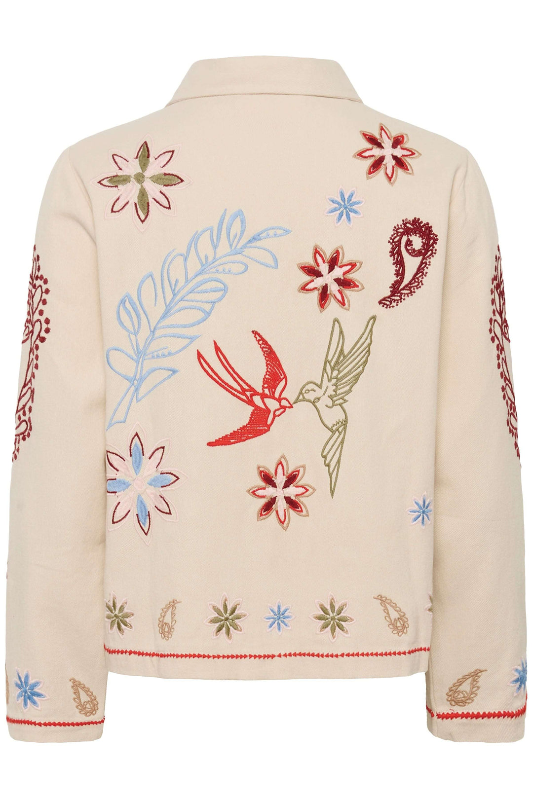 Veste Rosetta brodée à col chemise avec motifs brodés colorés et col structuré, vue de dos.
