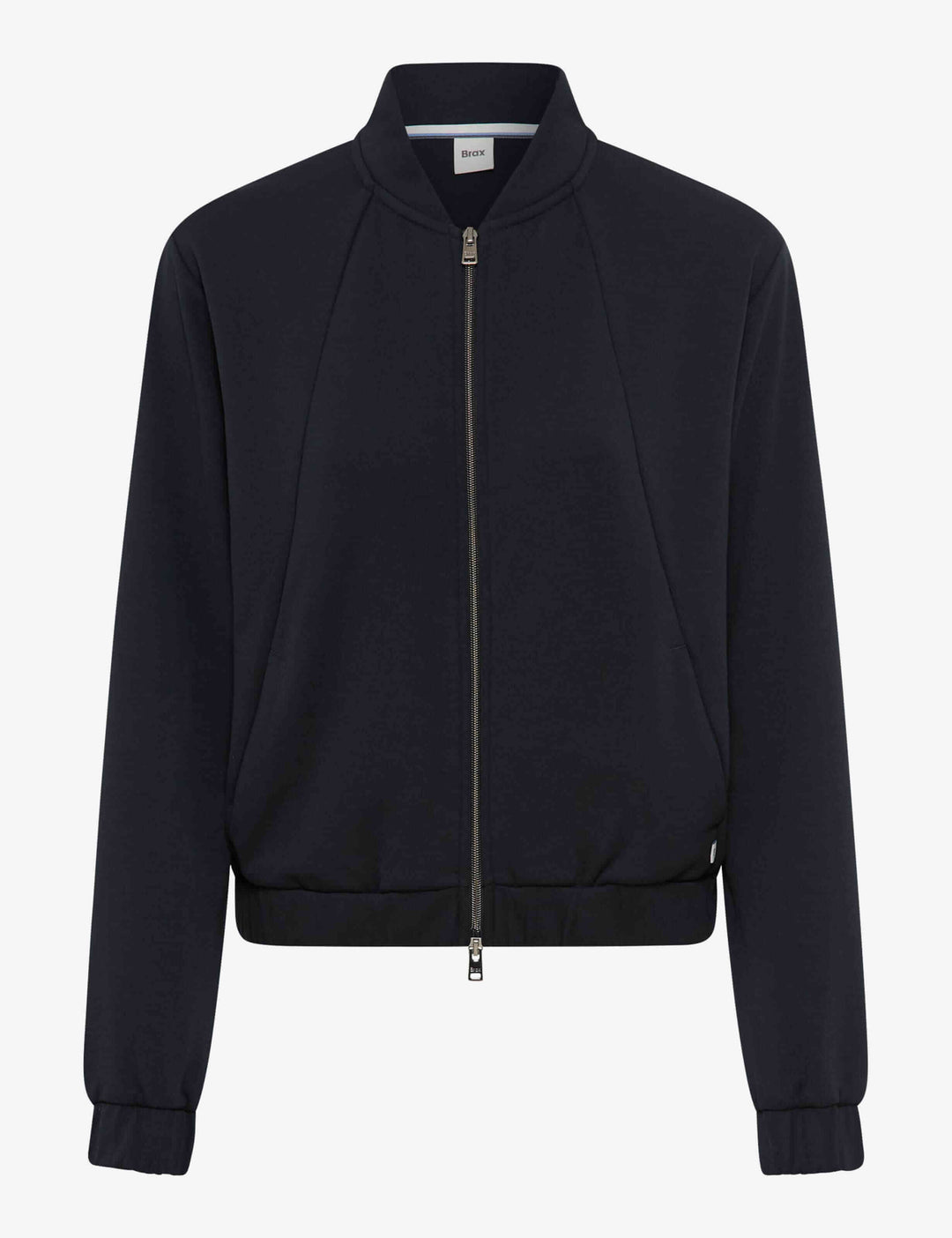 Veste bomber zipée BECKY L. noire minimaliste avec fermeture éclair pour look moderne et confortable.