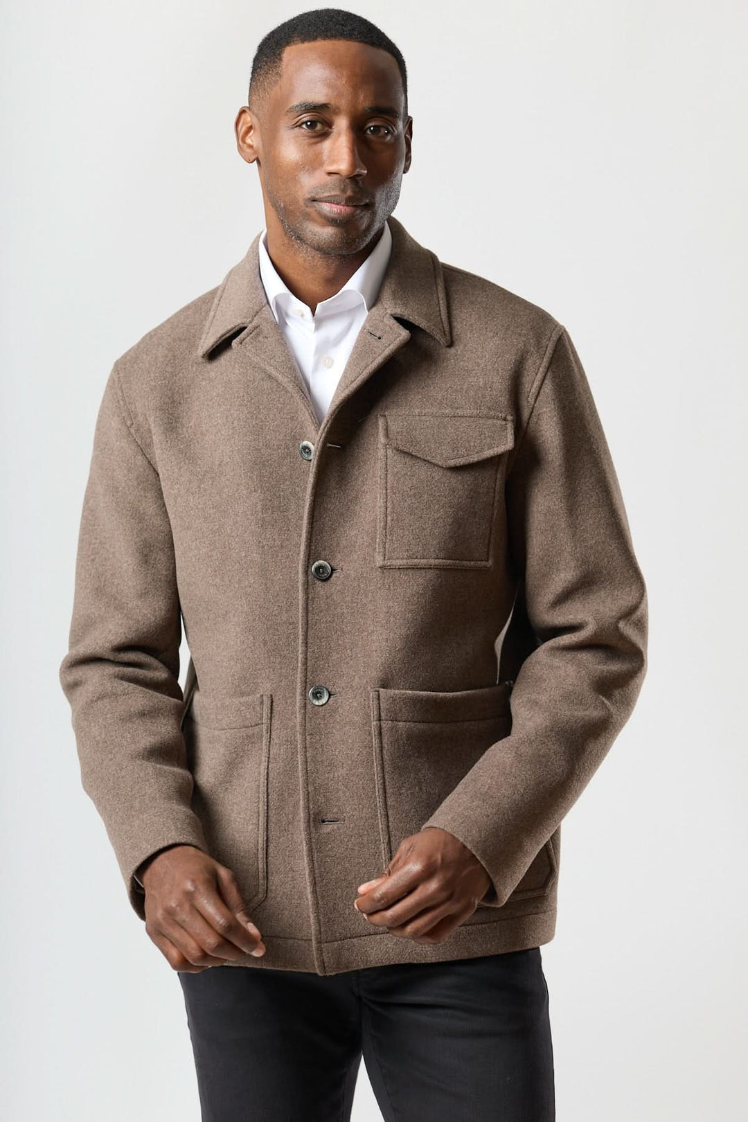 Wool jacket with patch pockets