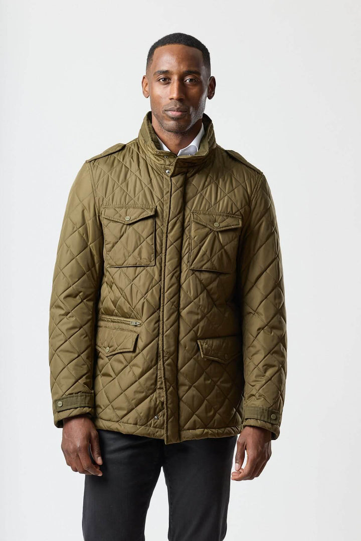 Quilted jacket with stowable hood