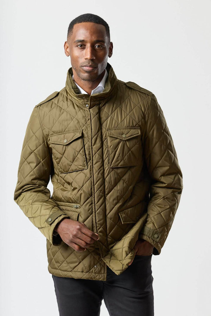 Quilted jacket with stowable hood