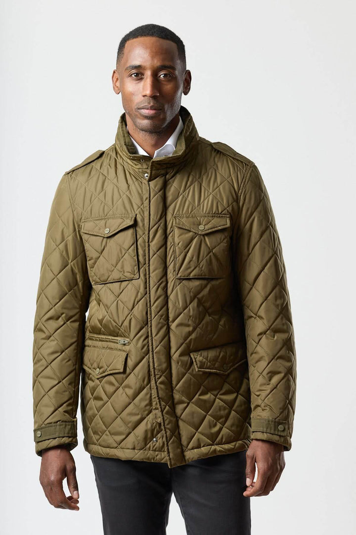 Quilted jacket with stowable hood