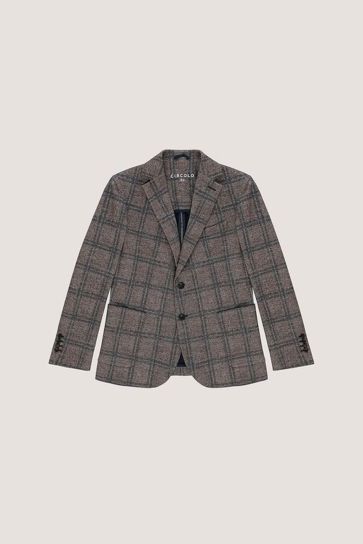 Veston à carreaux coton extensible avec deux boutons, revers crantés et poches plaquées, élégant et moderne pour un style raffiné.