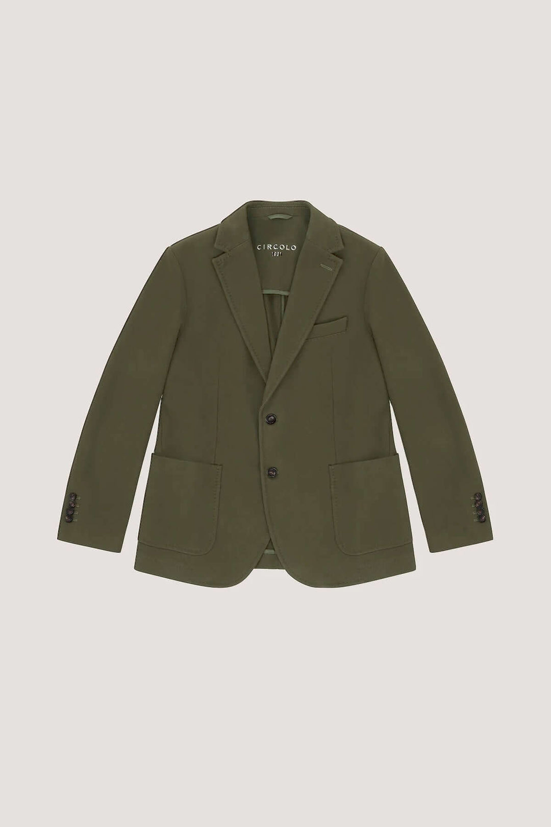 Veston extensible de coton doux avec col à revers, fermeture à deux boutons en corne, coupe élégante pour homme moderne.